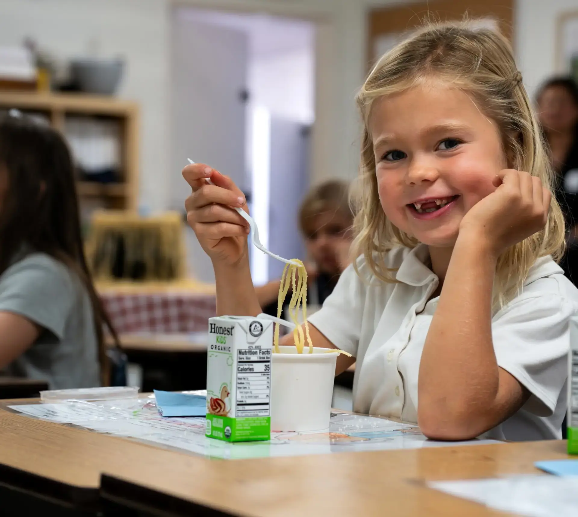 Student eating noodles