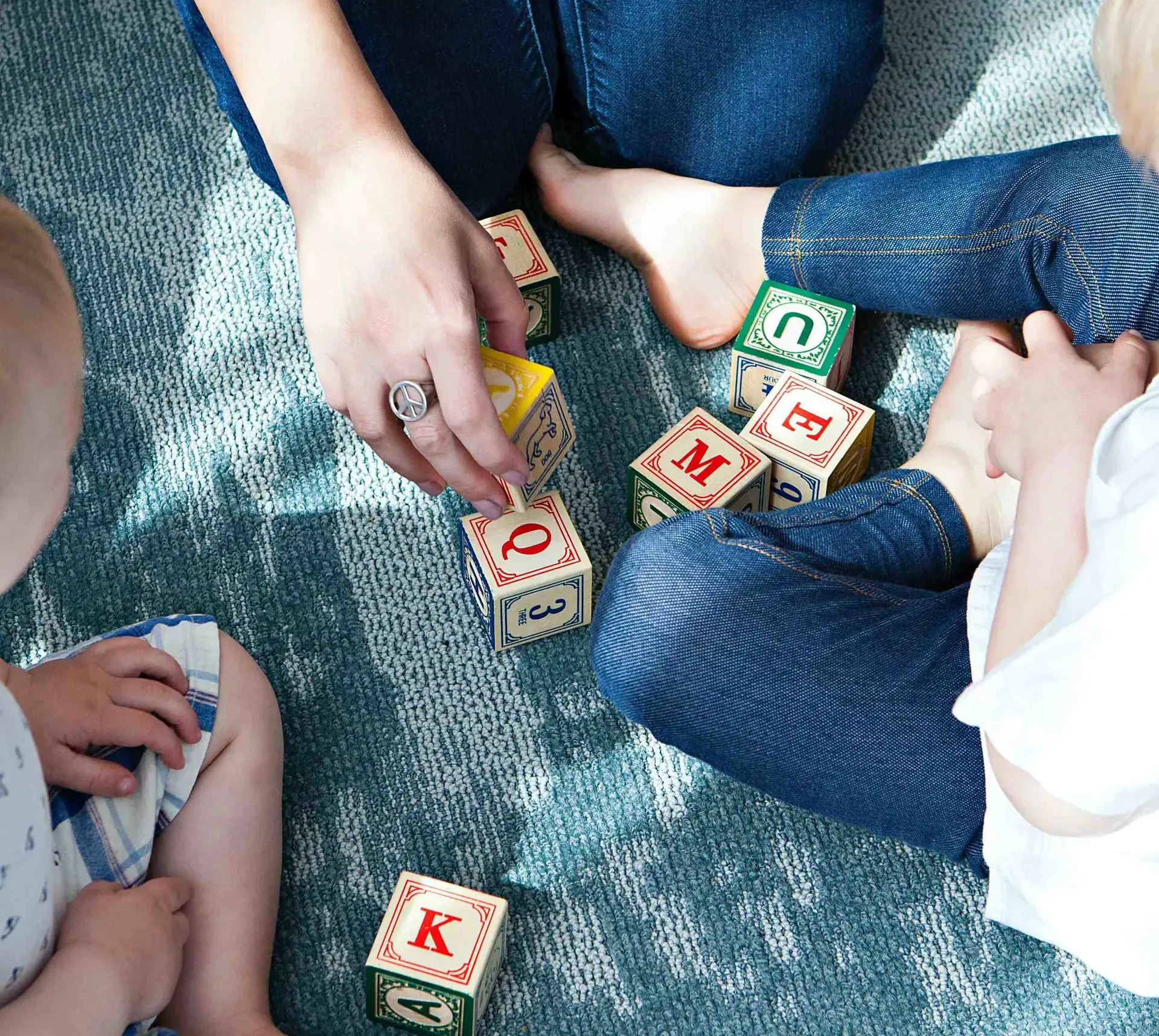 Family playing with blocks