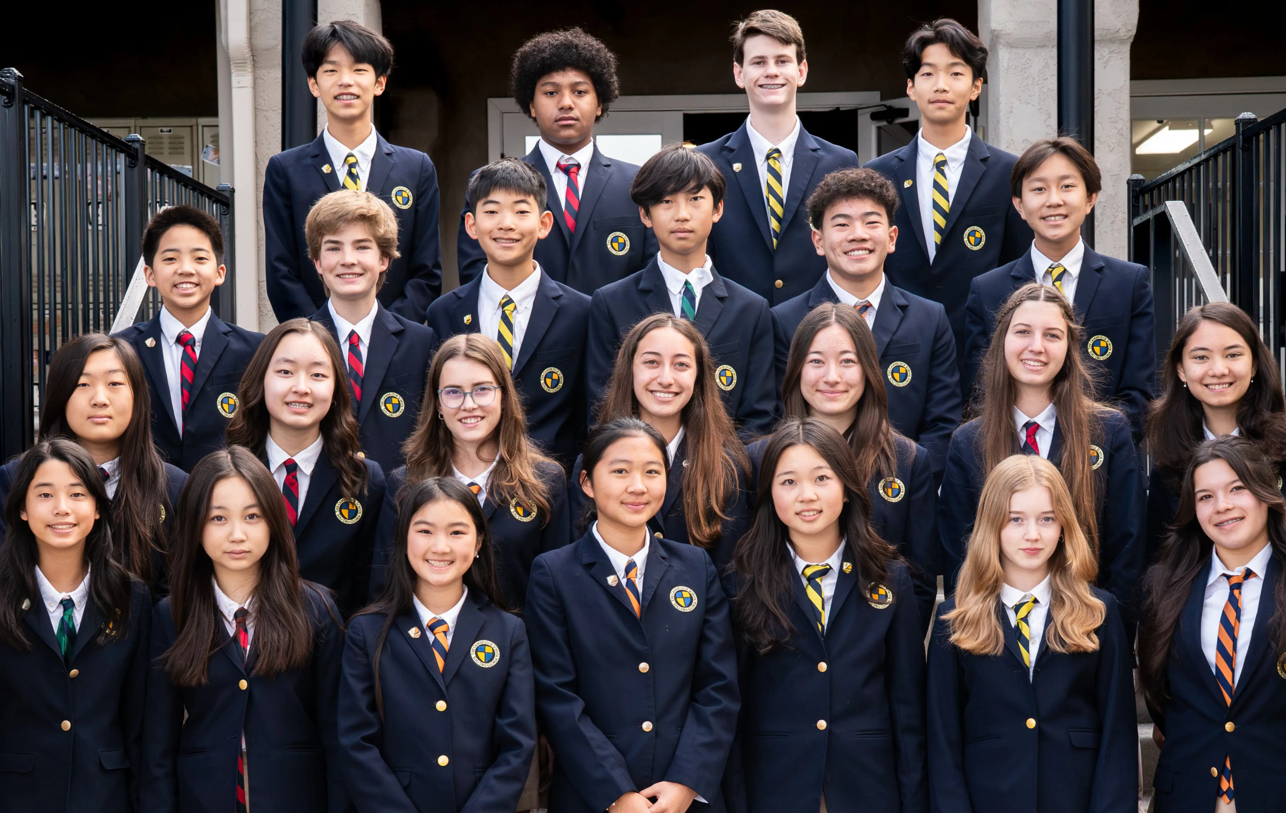 Upper School students pose for a class picture in dress uniform