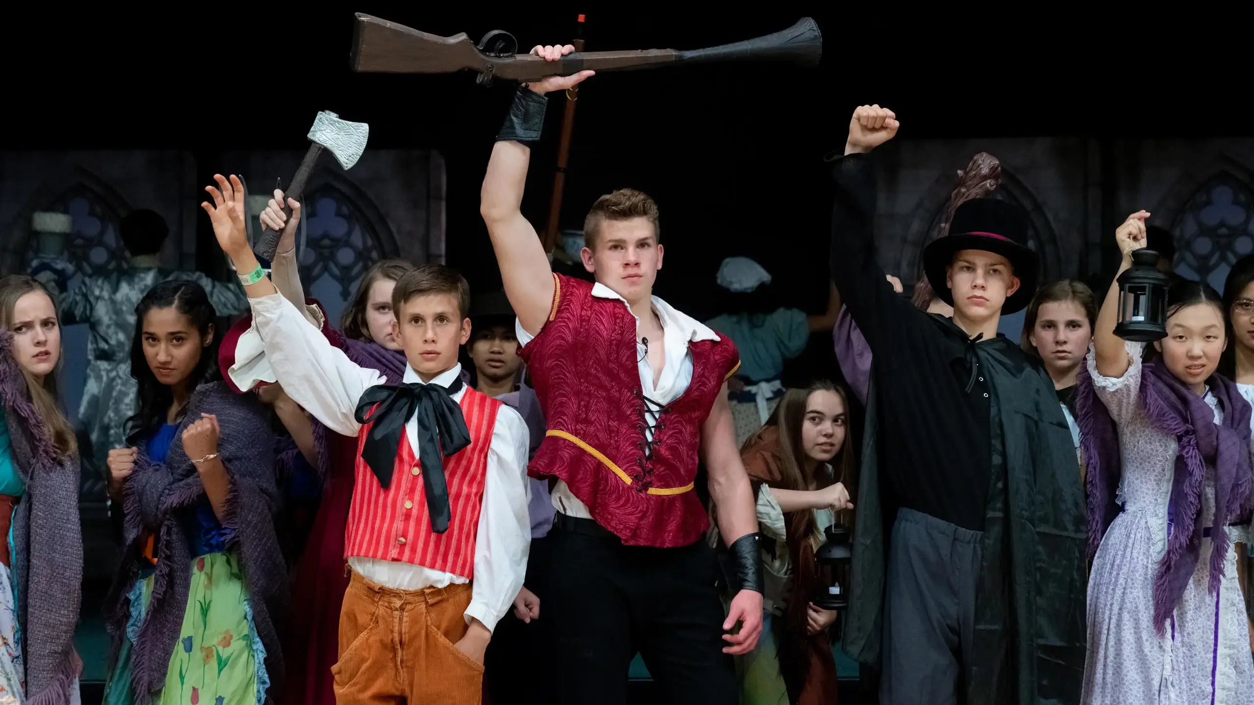 Upper school students at The Cambridge School, a private Christian school in San Diego, perform in a theatrical production of Beauty and the Beast.