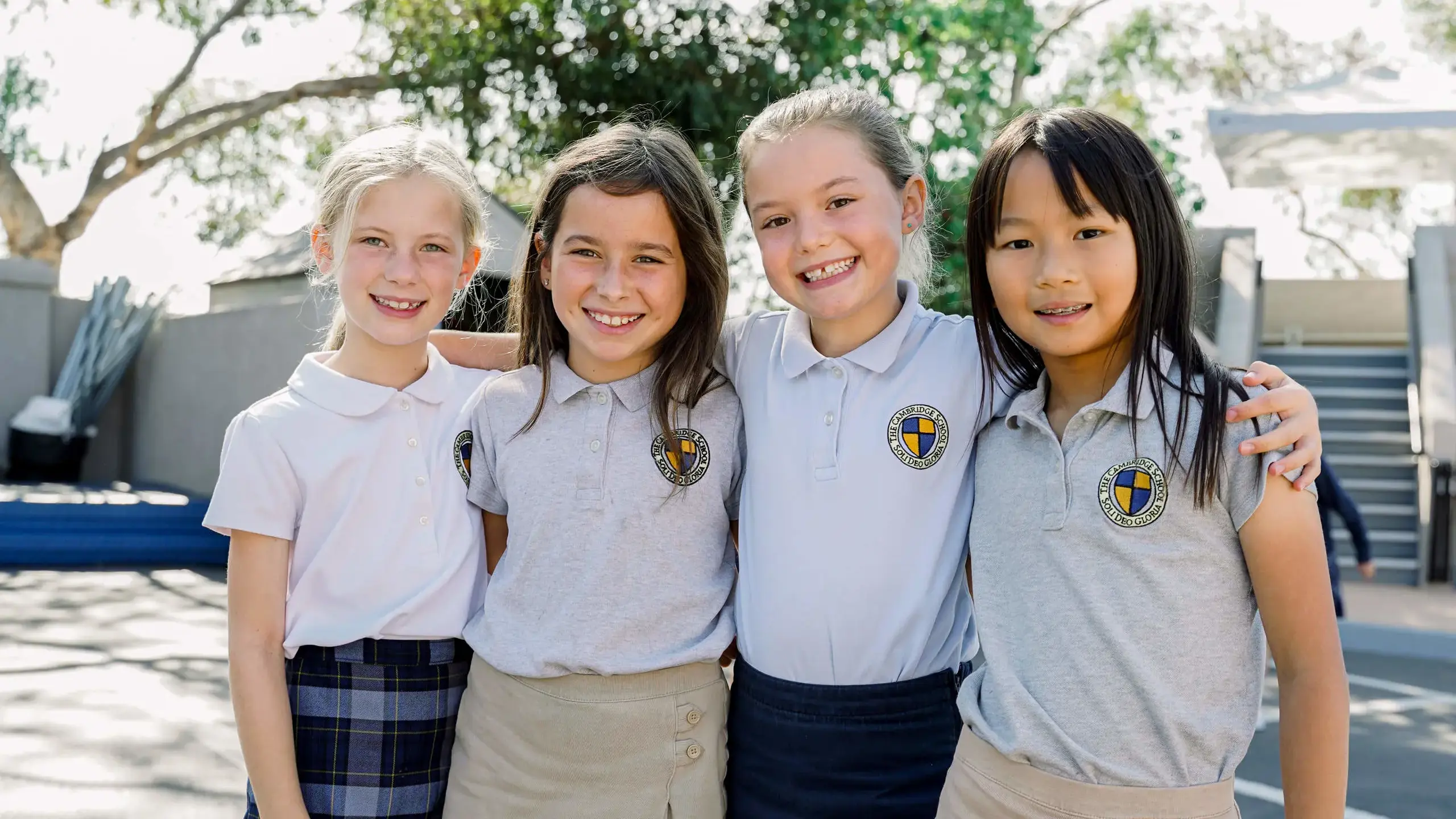 Grammar School girls at The Cambridge School, a private classical Christian school in San Diego, enjoy friendship and community on campus.