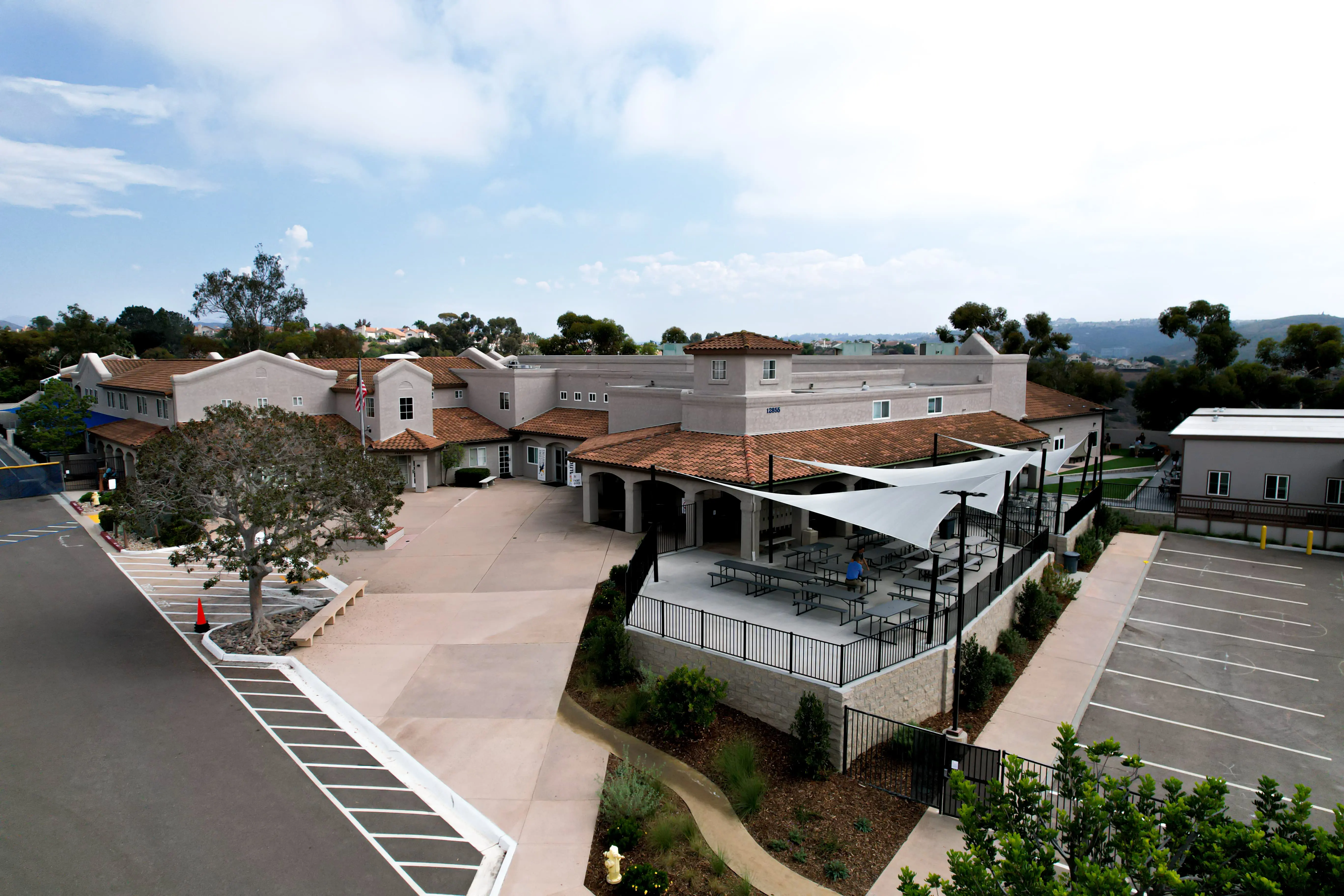 Aerial view of The Cambridge School, the number one Kindergarten through Twelfth Grade school in San Diego