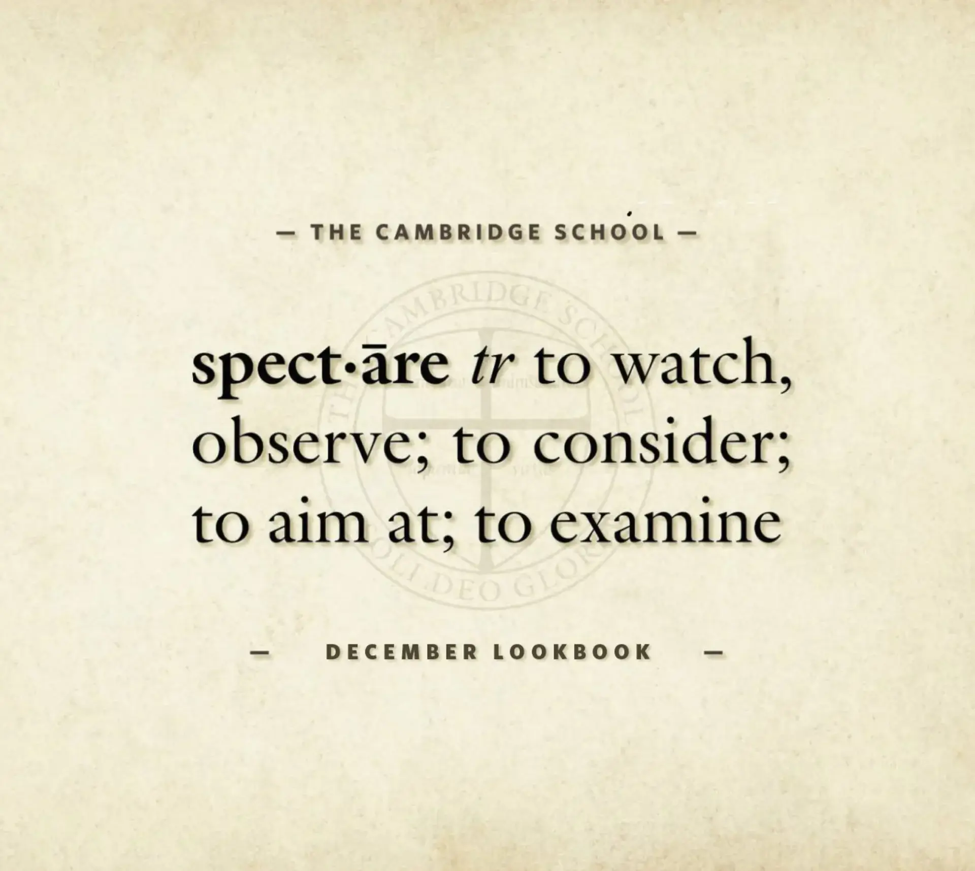 Definition of spectare: 'to watch, observe; to consider; to aim at; to examine'